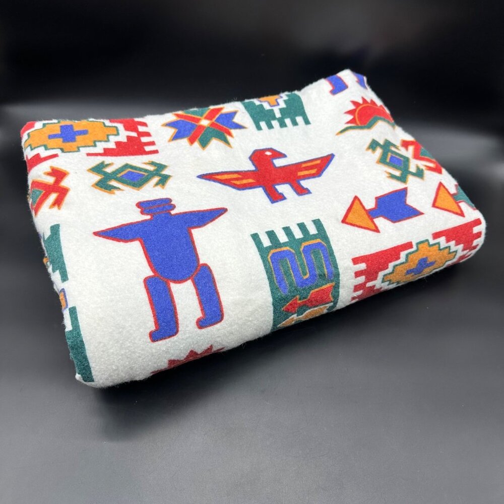 Vintage Aztec Southwestern Blanket 1990s Full Size Owen USA Retro Bedding